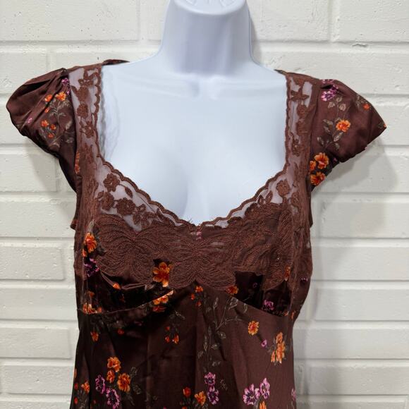 Free People Butterfly Babe Cap Sleeve Midi Dress Satin Sml Fairy Cottage Regency - Picture 5 of 15